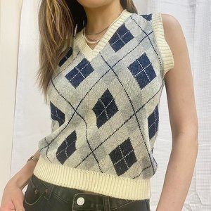 Vintage 90s Argyle Knit Sweater Vest